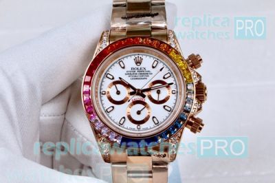 AAA Grade Clone Rolex Daytona Colorful Diamond Bezel Rose Gold Men's Watch